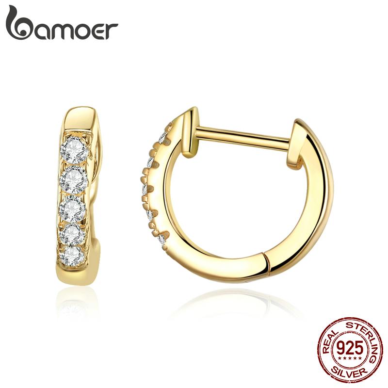 

BAMOER Справжнє срібло 925 проби Круглі круглі сережки-кільця для жінок Золоті сережки Срібні ювелірні вироби Подарунок S золотий