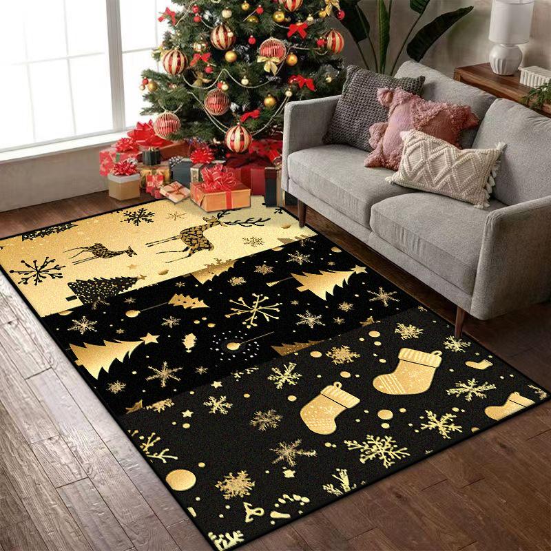 Black Gold Christmas Carpets for Living Room Children Bedroom Rug Soft Fluffy Bedside Rugs Short Plush Large Area Mats Office