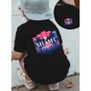 Europäische Größen Sommer Jungenmode Trendiges Kurzarm-T-Shirt mit Front- und Rückendruck MIAMI Florida Strand Palme Sonnenuntergang