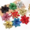10PCS Poinsettia Christmas Flowers Decoration Artificial Glitter Christmas Tree Ornaments Xmas Party Wreath DIY Garland Decor