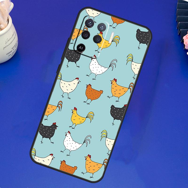 Cartoon Chicken Rooster Case For OPPO A17 A57 A77 A78 A15 A16 A52 A72 A76 A96 A74 A94 A5 A9 A31 A93 A54S A53S A57S