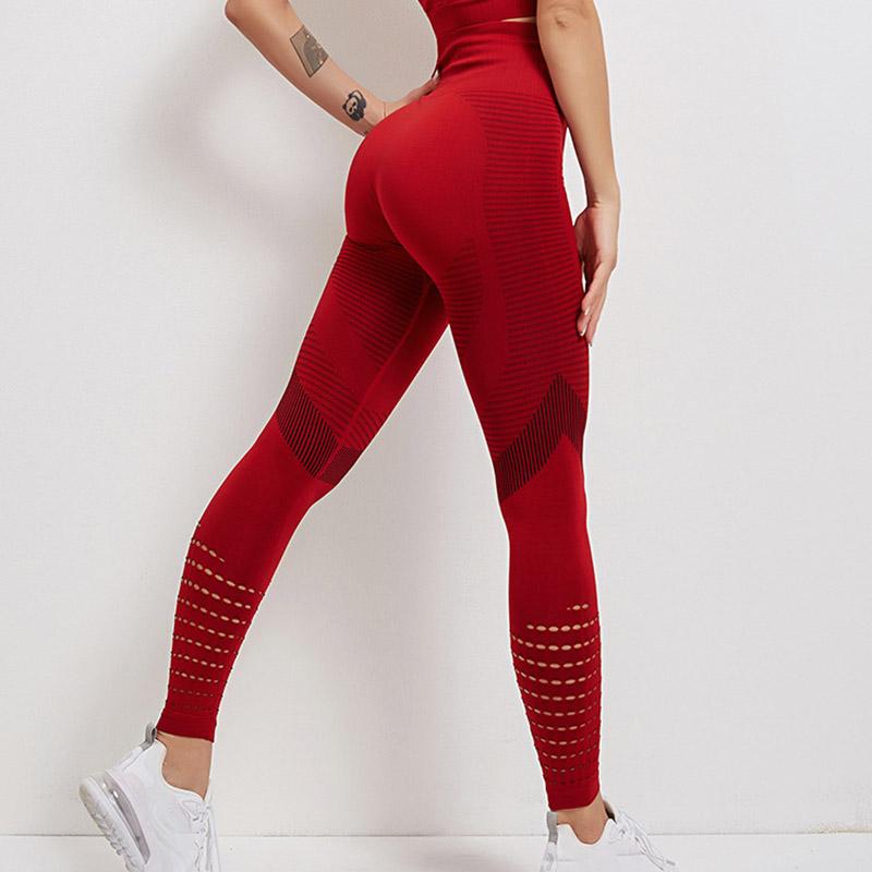 

Спортивные леггинсы для женщин, бесшовные беговые штаны, спортивная одежда, леггинсы с высокой талией и вырезами для женщин, фитнеса L красный