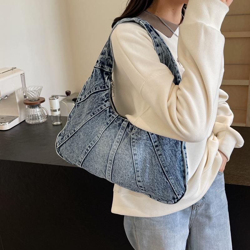 Trendy Denim Shoulder Bag All-Match Classic Niche Design Underarm Bag For Women Daily Use Shopping Bag