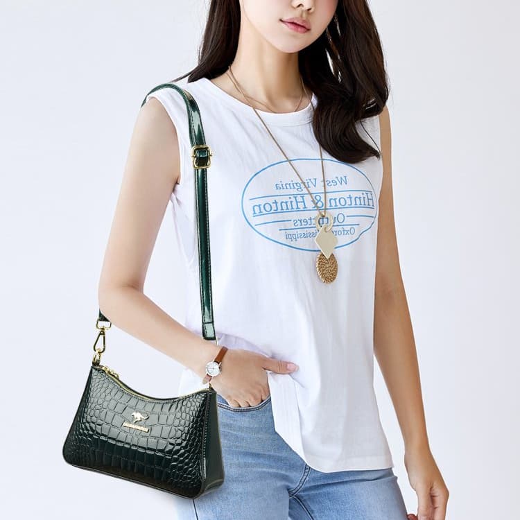 Crocodile pattern glossy underarm bag women's shoulder messenger bag
