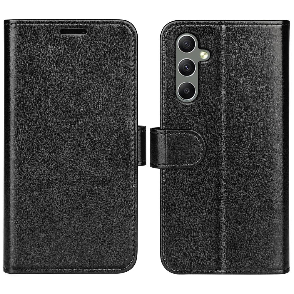 

For Samsung Galaxy A24 4G (162.1 x 77.6 x 8.3mm) PU Leather Wallet Flip Cover Crazy Horse Texture Stand Phone Case Black