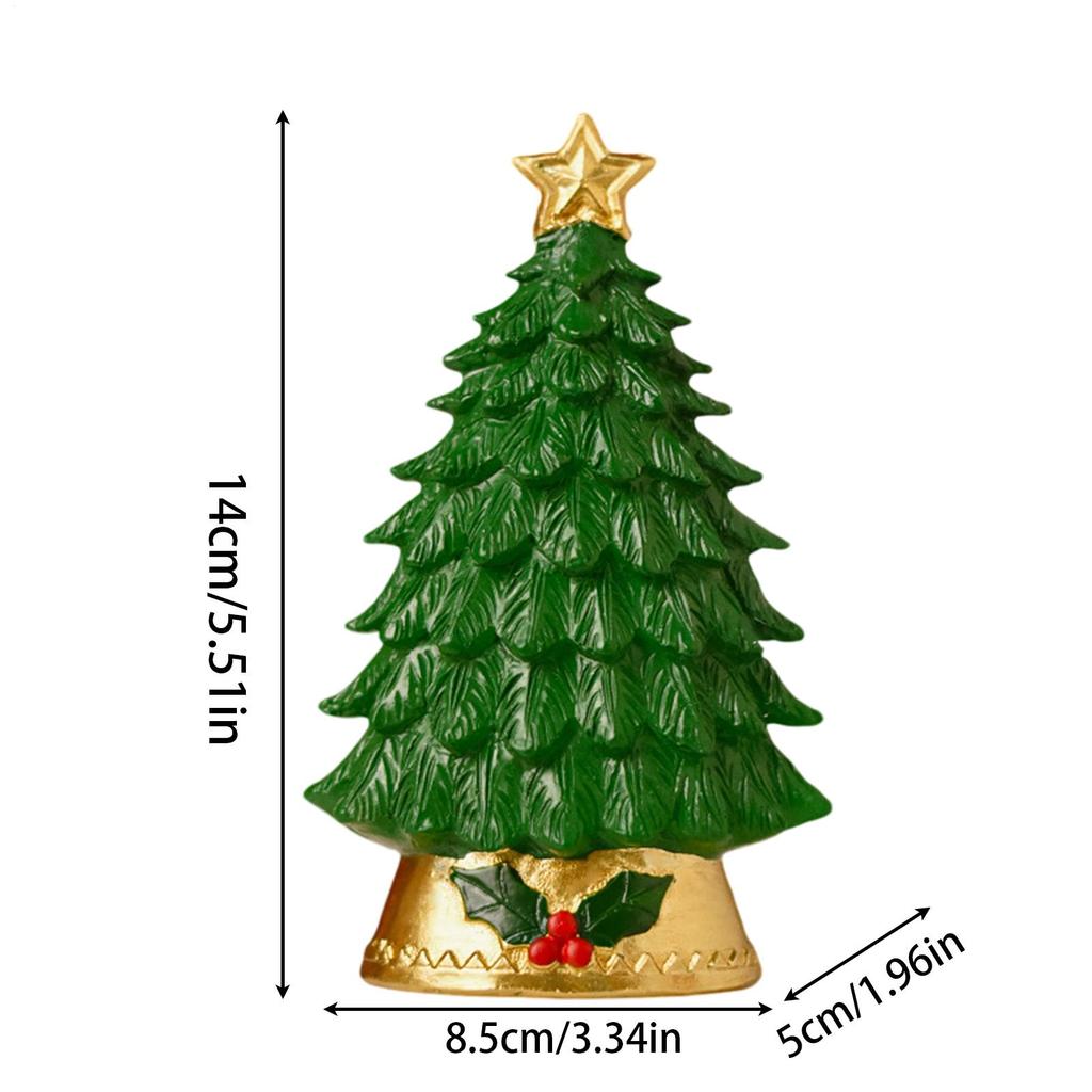 Luminous Christmas Tree Ornaments 8.5cm Resin Small Christmas Tree Figurines Home Decor With LED Light Christmas Decorations