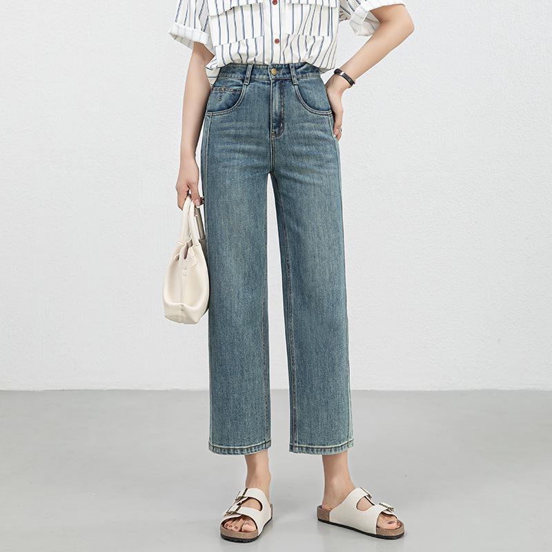 2026 Women s Retro High Waist Korean Style Wide Leg Cropped Jeans 33