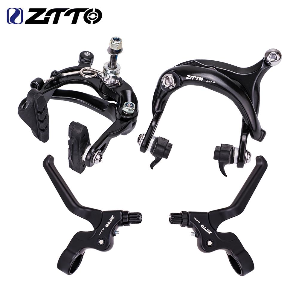 ZTTO Bike Brake Caliper Brake Lever Set Line PullingAluminum Alloy C Brake Shoes Caliper For Folding Bike Cycling Bicycle
