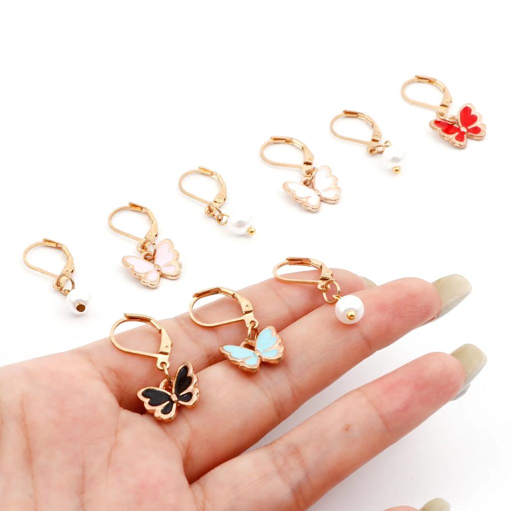 9PCs/set Enamel Colorful Butterfly Imitation Pearl Pendant Knitting Stitch Markers Crochet Latch For DIY Craft Marker Tools