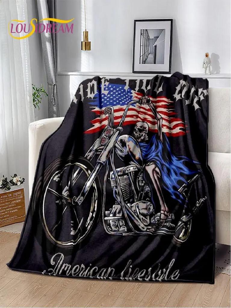 Retro Vintage Motorcycle Skull Soft Plush Blanket Cozy Flannel Throw for Living Room Bedroom Bed Sofa Picnic Cover