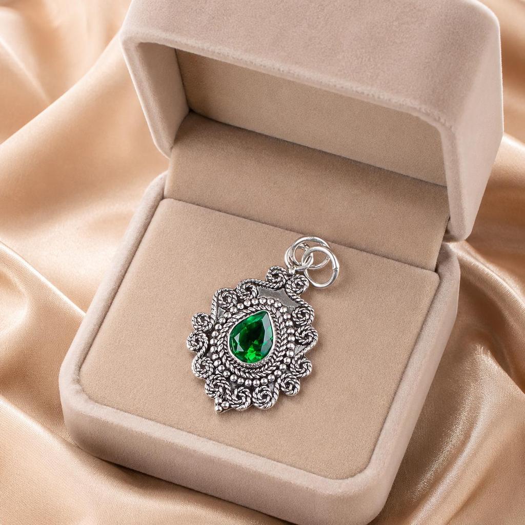 Chrome Diopside Gemstone 925 Sterling Silver Handmade Elegant Pendant 1.55" For Women PP-25-10