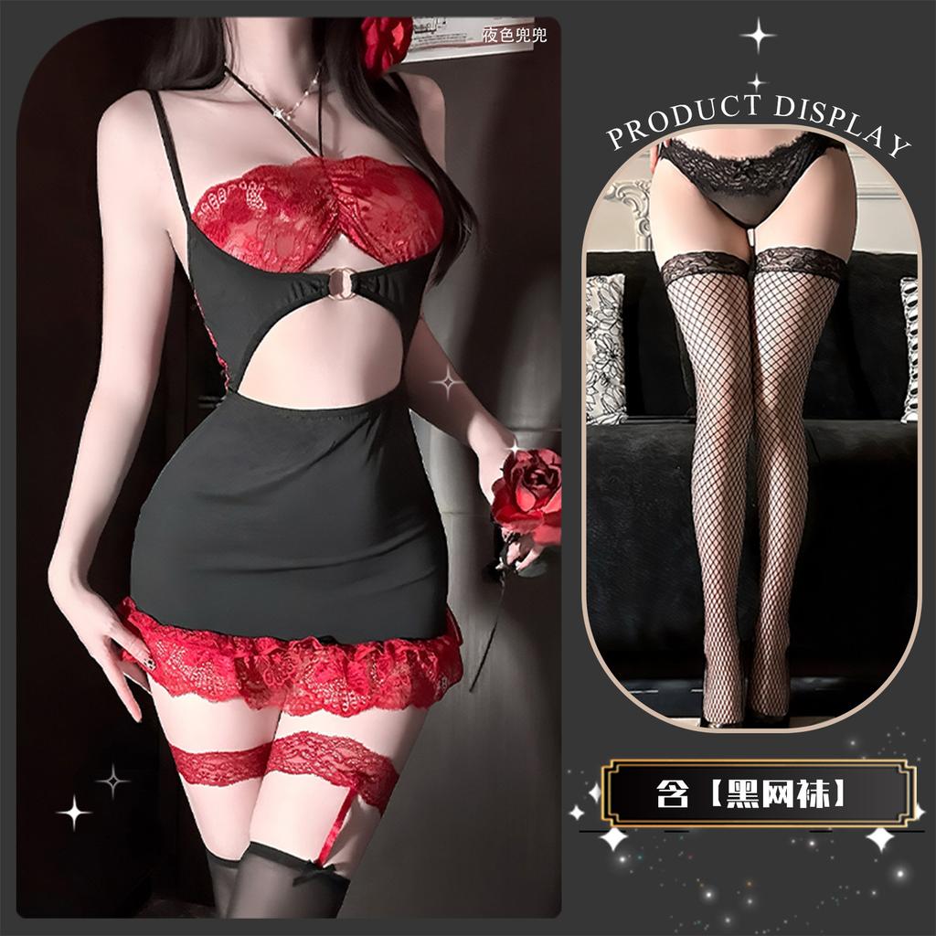 Sex lingerie midnight tide evening lace perspective naked back dress sexy flirting hip skirt
