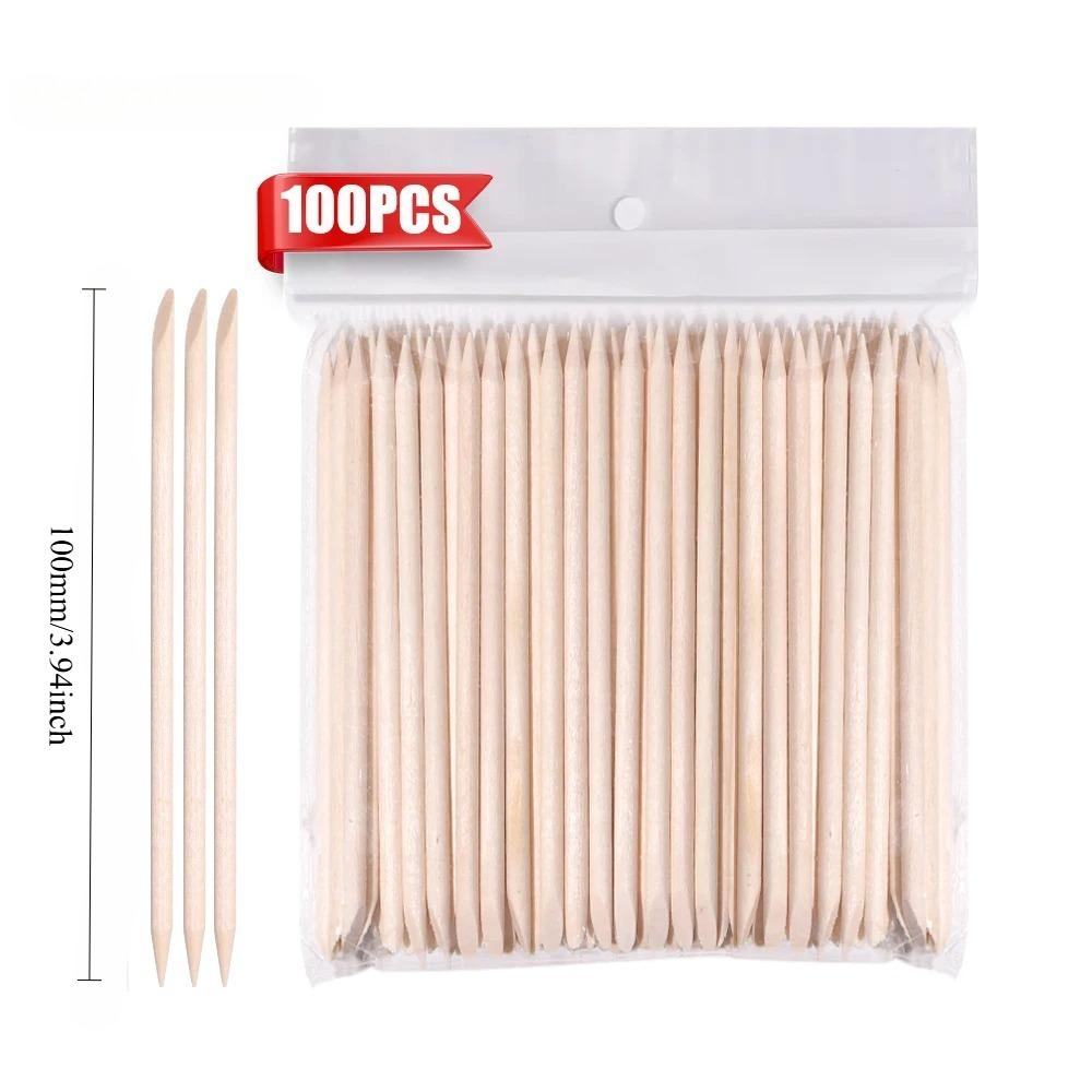 100 Stück Holzstäbchen für Nägel Doppelseitiger Nagelhautschieber Entferner Nagelkunst Maniküre Pediküre Werkzeug für Maniküre Pediküre