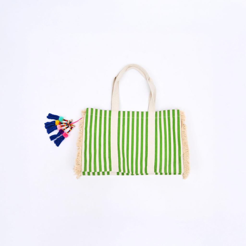 Ocean Mist Fringes Fiesta Beach Tote - Cotton Boho Bag