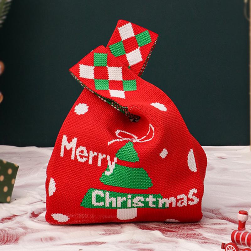 1pc Christmas Theme Decor Gift Pack Drawstring Bag Knitted Tote Bag Christmas Eve Peace Apple Xmas Party Giving Small Gifts