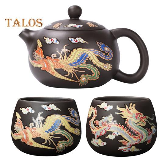 Teapot Chinese Dragon Phoenix Auspicious Zisha Clay Gongfu Tea Kettle for Loose Tea Hand-made Tea Pots with Unique Color-changing Effect Tea Lover's