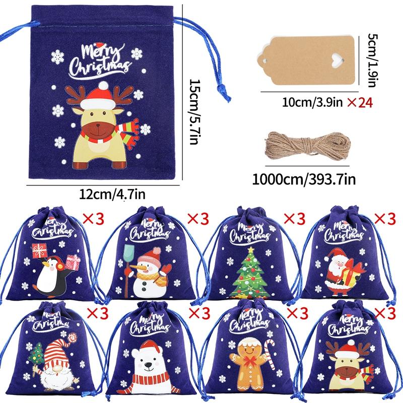 24pcs Christmas Velvet Drawstring Gift Bag , Suitable for Christmas, Halloween, Party Gifts, Weddings, Birthdays