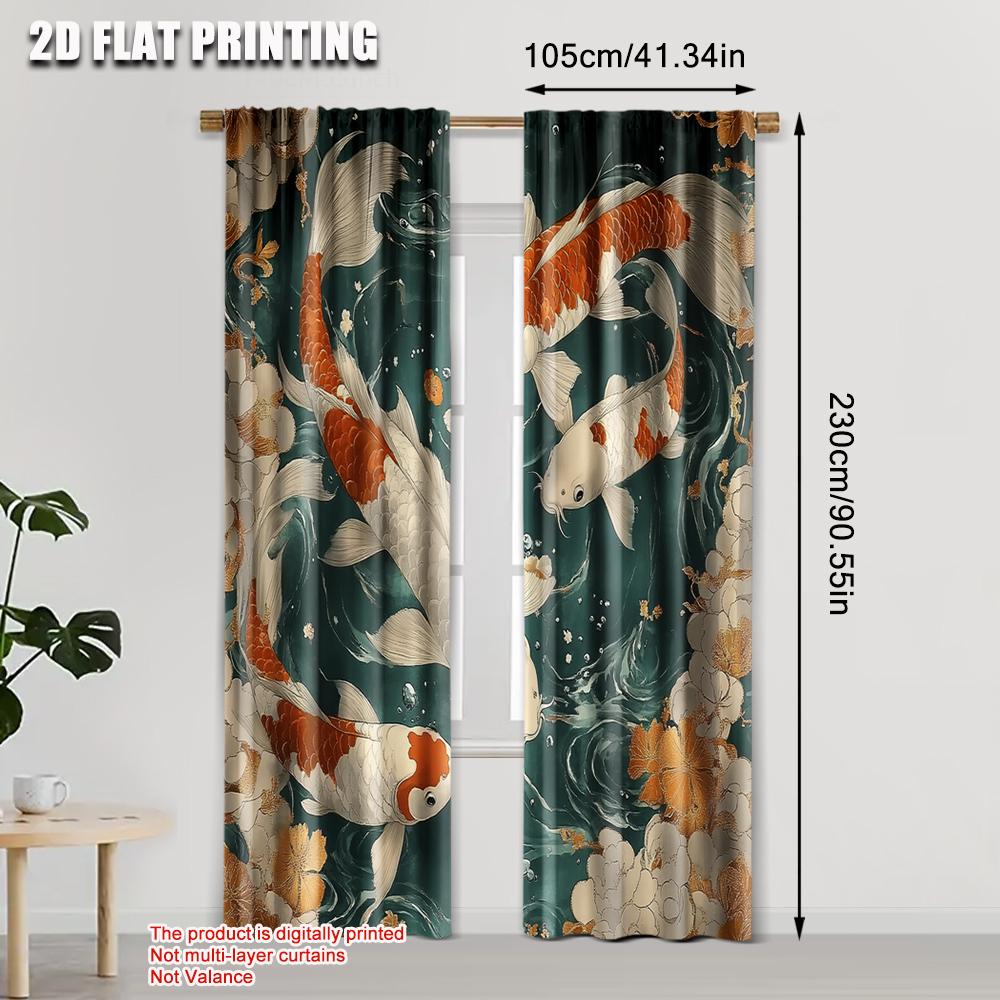 Curtains Digital Printed Print Koi Fish Pond Without Rod Decorations Outdoor Living Curtain Set Of 2 Classic Made Polyester Washable