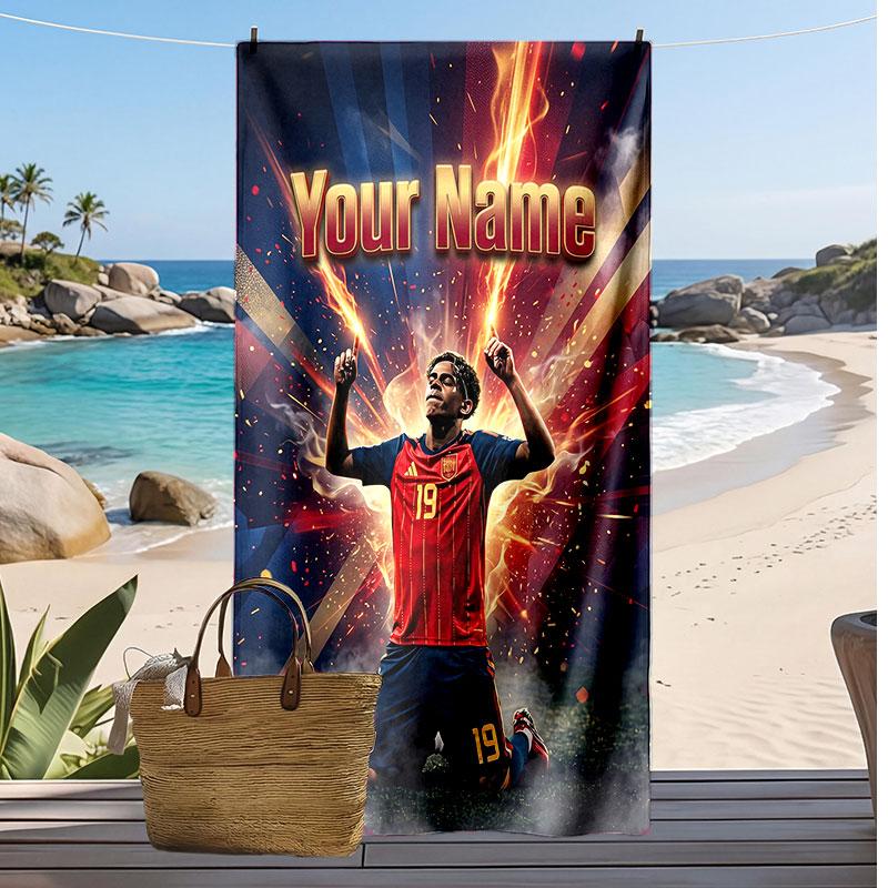 Lamine Yamal Personalisiertes Bedrucktes Strandtuch Fußball Logo Unterstützung Benutzerdefinierter Name Text Saugfähiges Handtuch Für Sport Reisen Besonderes Geschenk
