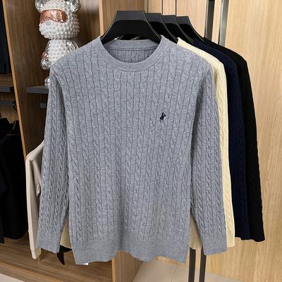 Rundhalsad Tröja Herr Höst Vinter Ny Trend Klassisk Golf Paul Broderi Design Vardaglig Stickad Pullover