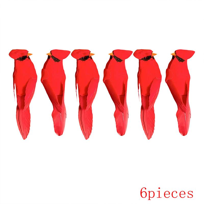 2/4/6Pcs Simulation Feather Birds With Clips For Garden Lawn Tree Decor Handicraft Red Birds Figurines Home Garden Decoration