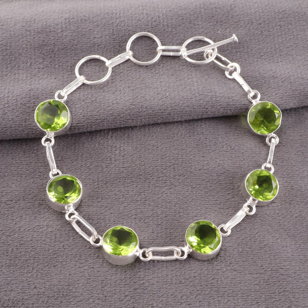 Natural Peridot Gemstone 925 Sterling Silver Jewelry Handmade Bracelet For Gift RB-14-3