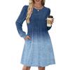 Women's Long Sleeve Pleated Round Neck Gradient Printed Casual Dress With Pockets
