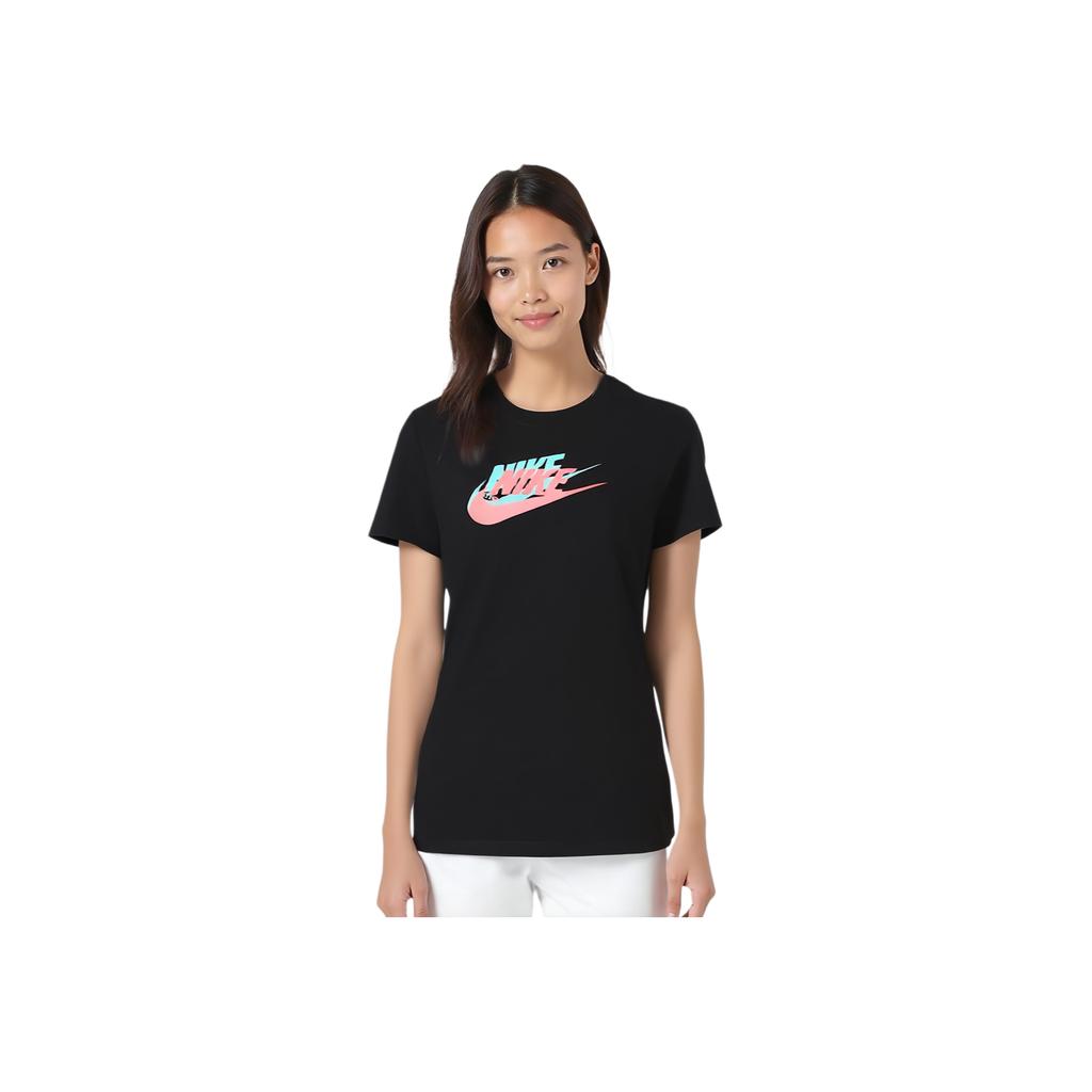 Nike Amerykańska Retro Kolorowy Blok Nadruk z Logo Sportowa Koszulka z Okrągłym Dekoltem Krótki Rękaw Damska Koszulka Czarna CU1093-010