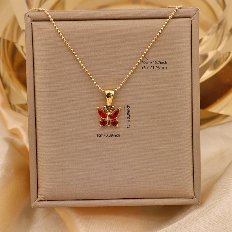 Retro Commuter Christmas Necklace: 18K Plated Titanium Steel with Zircon Inlaid Colorful Butterfly Pendant for Women