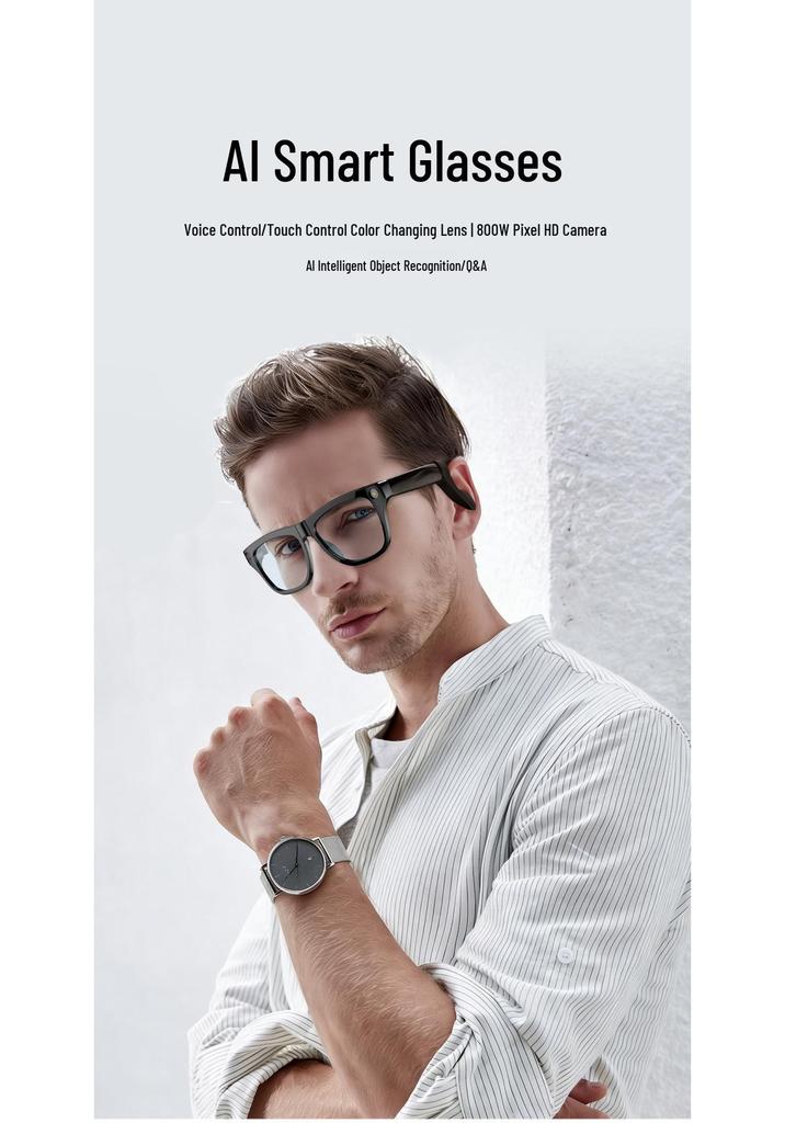 800W AI Smart Glasses: HD Camera, Anti-Shake Video, Translation, Electrochromic Lenses