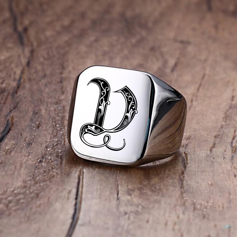 Vnox Retro-Initialen-Siegelring für Männer, 18 mm, sperrig, schwerer Stempel, männliches Band, Edelstahl, Buchstaben, individueller Schmuck, Geschenk für Ihn