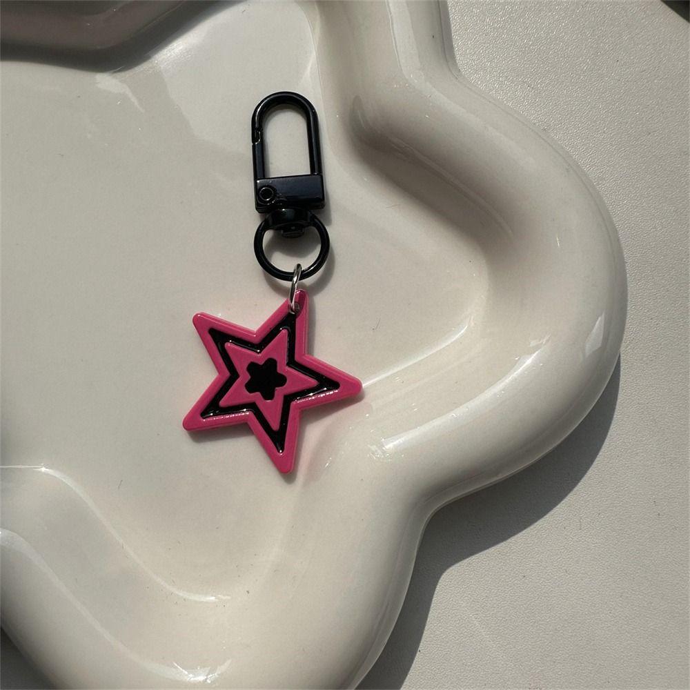 Cool Sweet Y2k Star Key Chains Rose Red Pink Star Keyring Five-Pointed Star Pendant  Car Ornaments