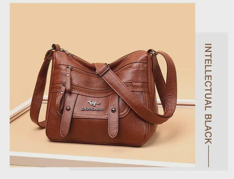 2024 Všestranná taška přes rameno a messenger z měkké kůže: Vícevrstvá, Velká kapacita pro ženy středního a staršího věku