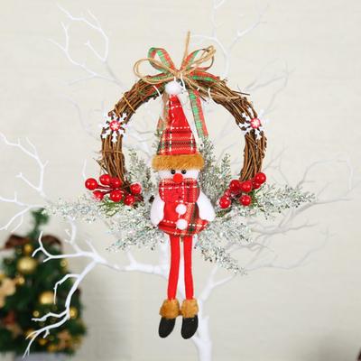Christmas Wreath for Front Door Artificial Rattan Garland with Plush Santa Gnome Snowman Reindeer for Home Decor Xmas Tree Wall