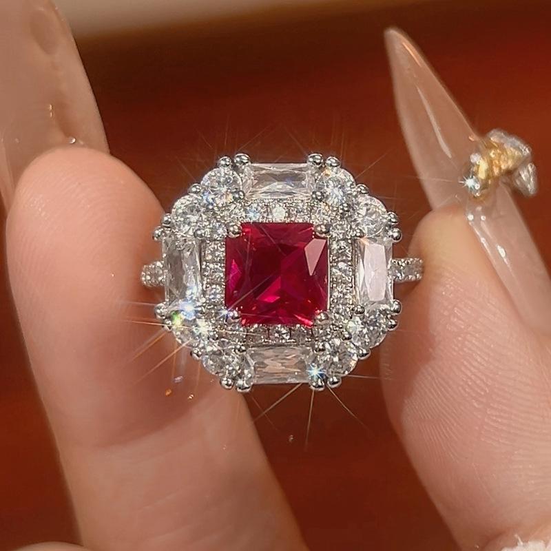 

Jewelry Set Jewelry Stud Earrings Necklace Ring Color Treasure Ruby High Sense Light Luxury Women