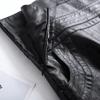 Damen Herbst Winter Schwarzer A-Linien Midi-Rock aus Kunstleder mit Taschen