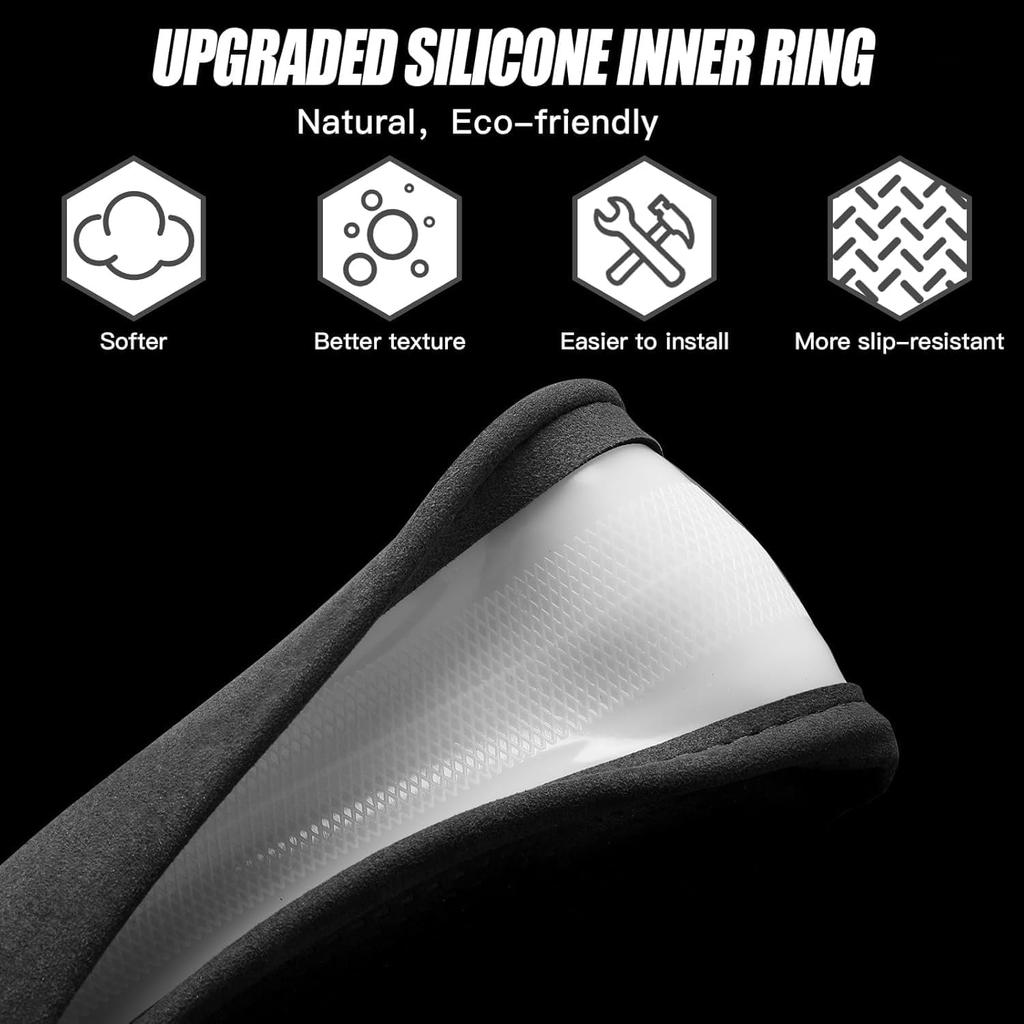 Suede Steering Wheel Cover With Upgraded Silicone Inner Ring, Anti Heat, Breathable, Anti-Slip, Leather Universal 14.5 To 15 Inch Steering Wheel