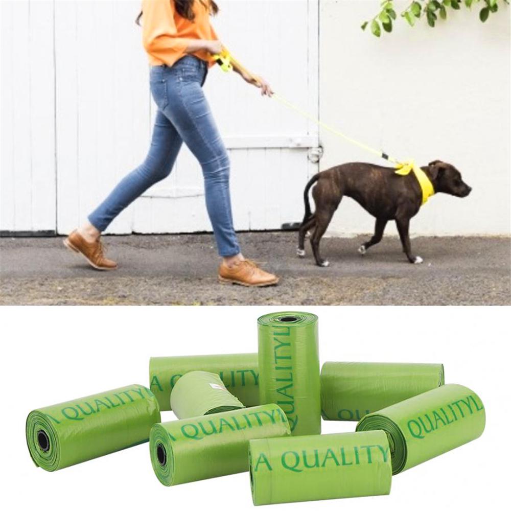 Biodegradable Pet Waste Bags Dog Garbage Bag 8 Rolls For Dogs Green
