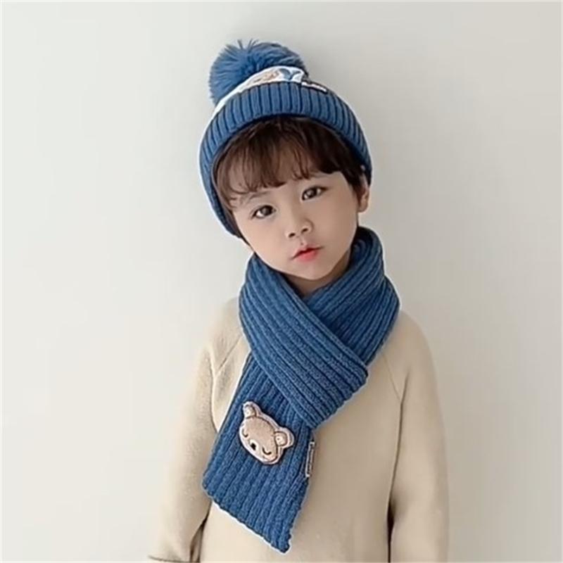 Cappello e Sciarpa Caldi Invernali Cappello e Sciarpa per Bambini Cappello-Sciarpa Ispessito Cappello Berretto Elastico con Pompon per Bambini 1-6 Anni