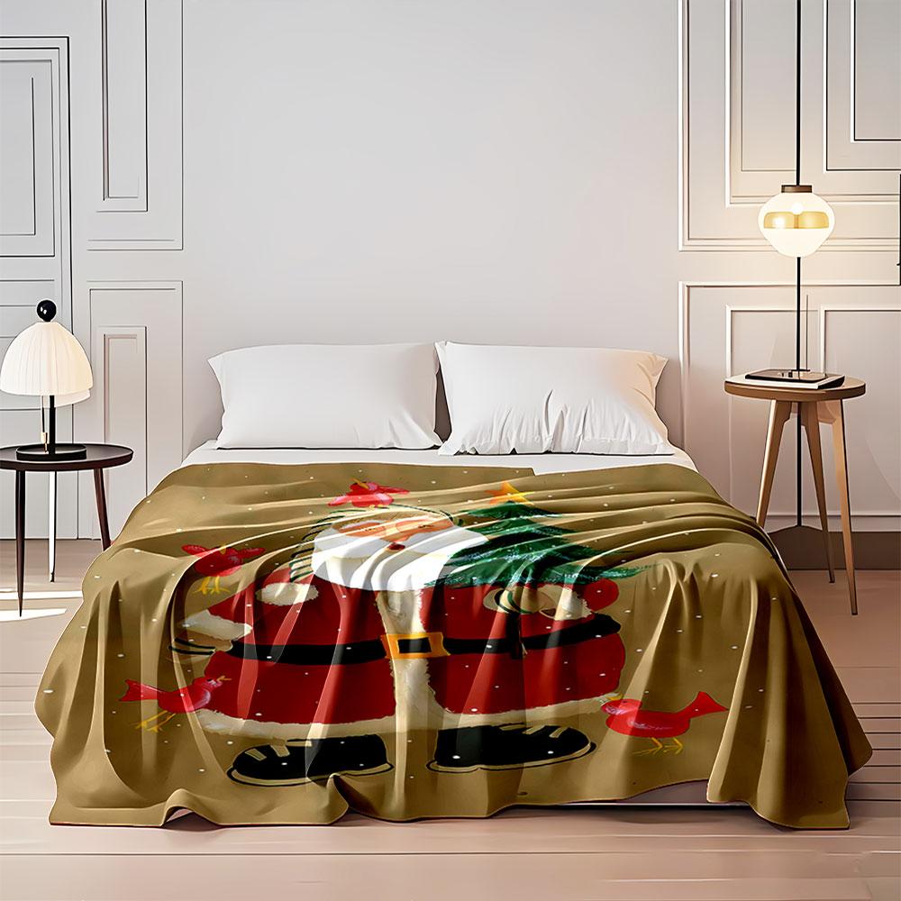 Santa with Tree & Birds Blanket for all seasons blanket lunch break throw gift