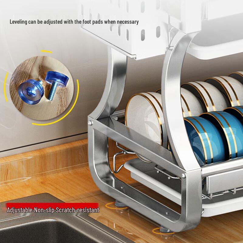 Starry Grey Double Layer Kitchen Dish Drying & Storage Rack