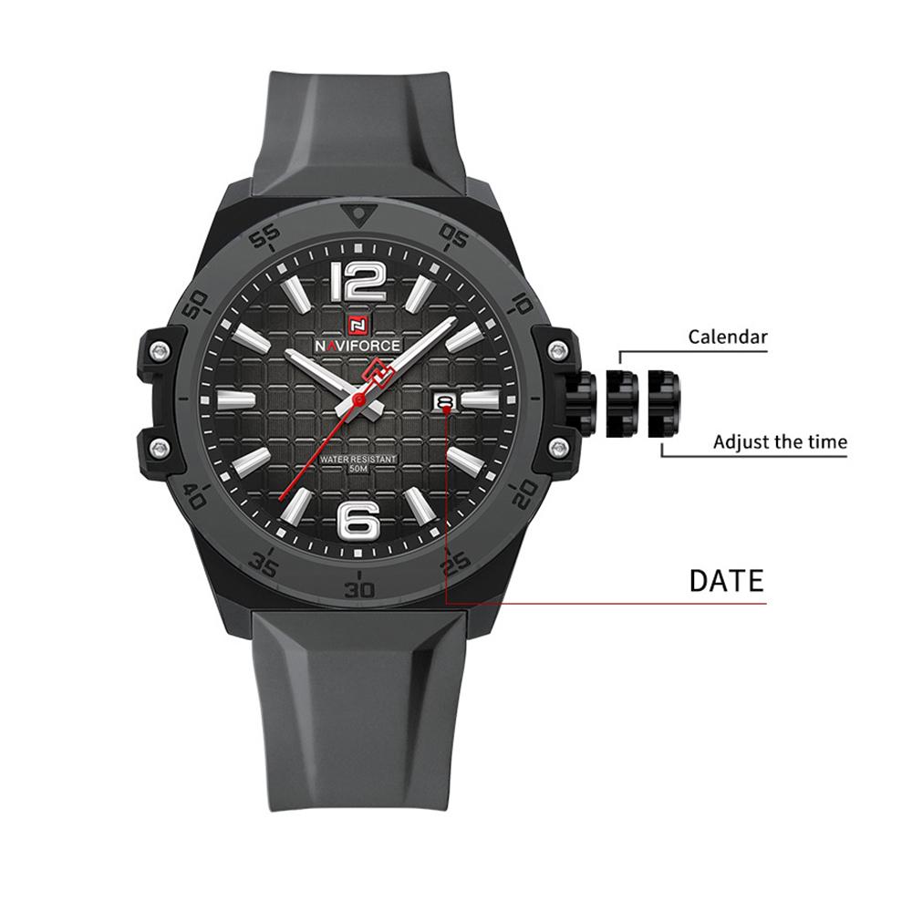 Naviforce Original Fashion Quartz Men Watch Silicone Strap Waterproof 50m Calendar Luminous Pointer Men Boys Casual Lightweight Watch NF7122