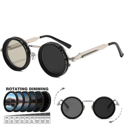 Vintage Round Steampunk Sunglasses For Men Women Outdoor Sport Shades -Level Adjustable Dimming Sun Glasses Uv400
