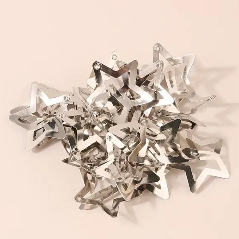 2/50pcs Y2K Silver Star Hair Clips for Girls Filigree Star Metal Snap Clip Hairpins Barrettes Hair Jewelry Nickle Free Bobby Pin