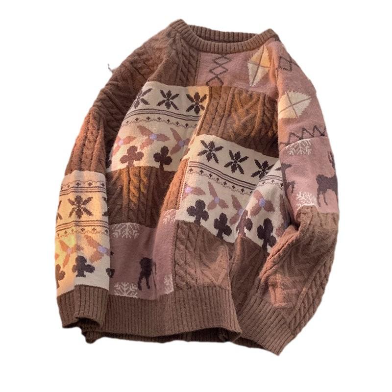 Men's Retro Patchwork Winter Knit Jacket - Stylish, Warm, and Thickened Base Layer