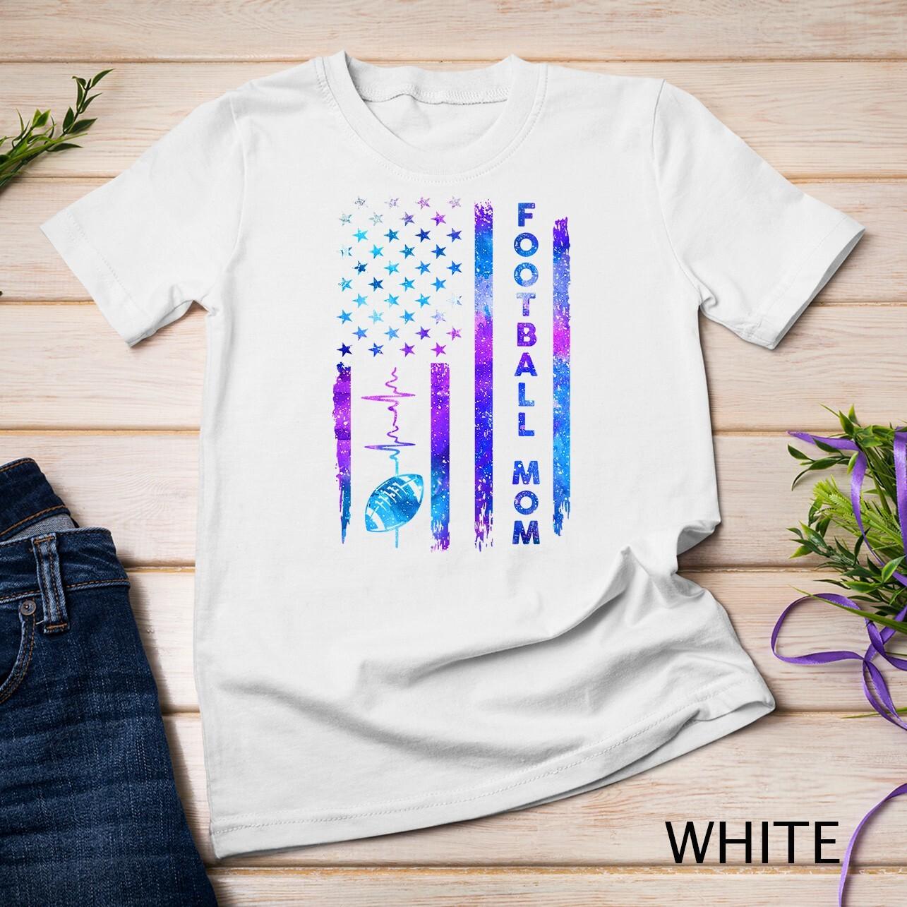 Womens American US Flag FootBall Mom Galaxy Space Patriotic Unisex T-Shirt Mens Womens Tees Top 2XL