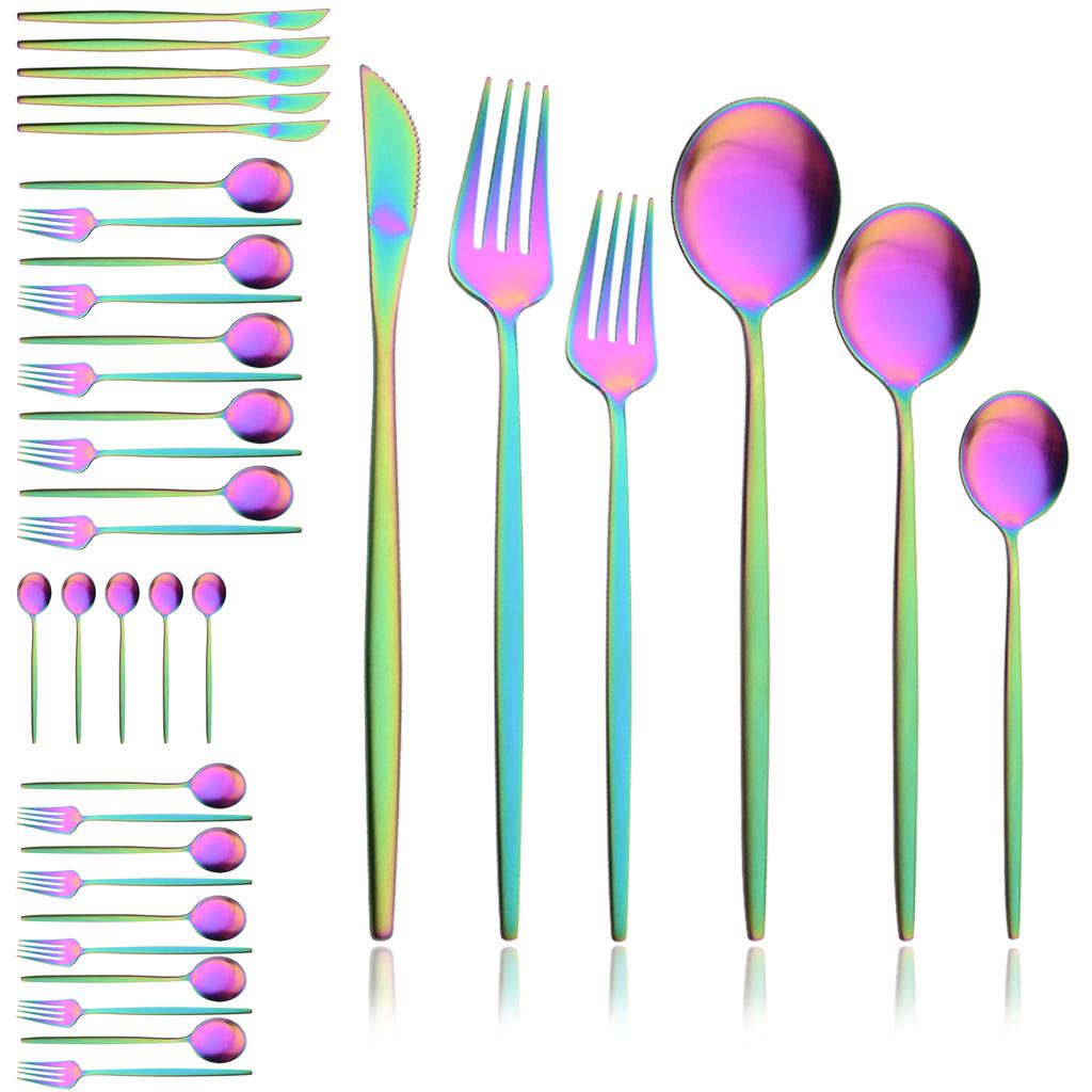 Black Gold 36Pcs Matte Flatware Dinnerware Set Knife Dessert Fork Spoon Dinner Set Stainless Steel Tableware Kitchen Cutlery Set