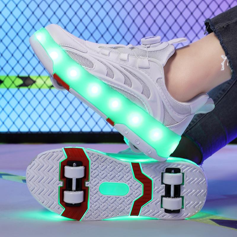 Yeni File Podyum Ayakkabıları Dört Tekerlekli Makaralı Ayakkabılar Erkek ve Kız Patenleri Çocuk Dönen Tokalı Deforme Tekerlekli Ayakkabılar