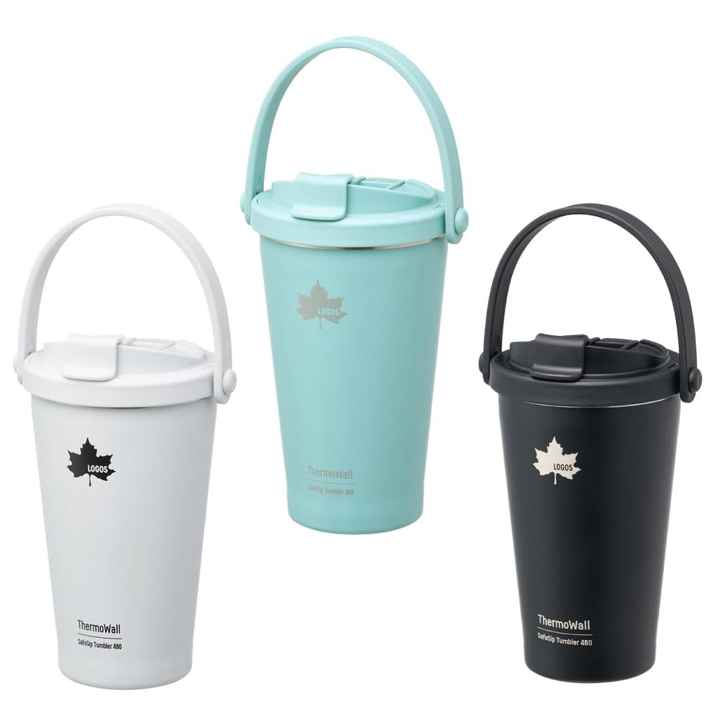 LOGOS ThermoWall Vacuum Insulated Tumbler 480ml Ash Blue 81286133 Camping Mug Bottle Slim Design Lightweight Keeps Drinks Hot or Cold Direct Drinking
