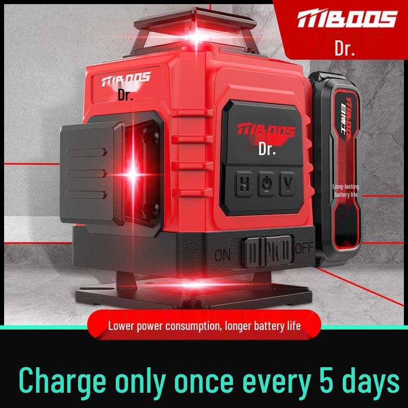 Outdoor 12-Line Red Laser Level: Infrared Burst Flash, Auto-Leveling Tool